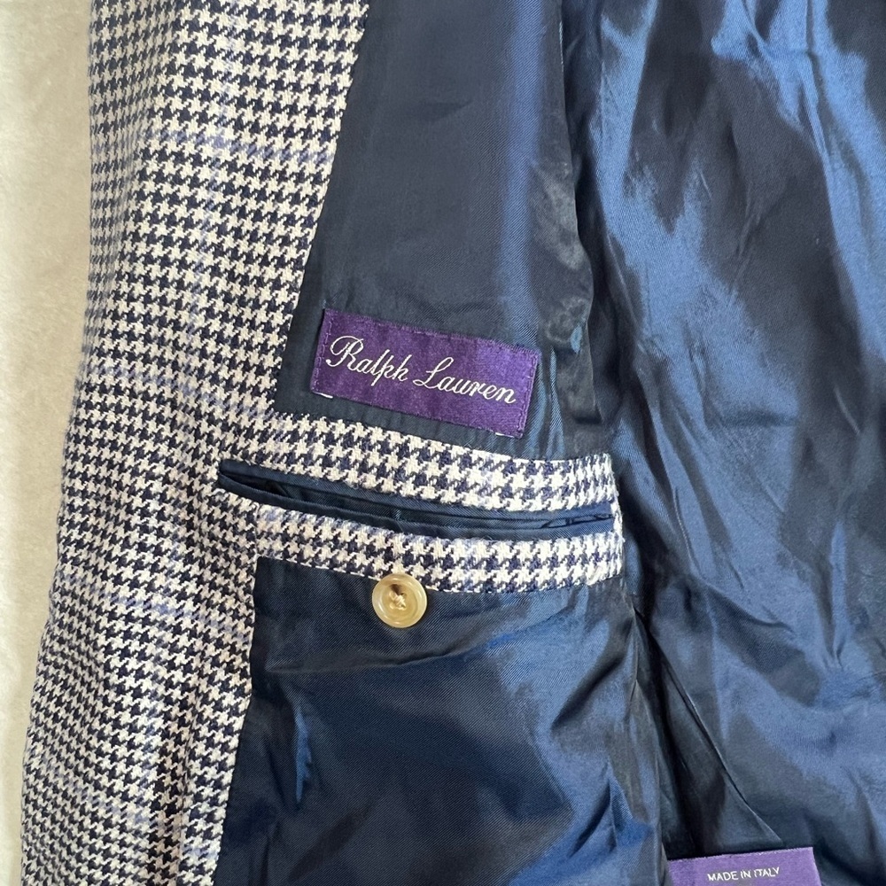 Ralph Lauren Purple Label 40R Silk Linen Houndstooth Ticket Pocket Sport Coat - Picture 12 of 16
